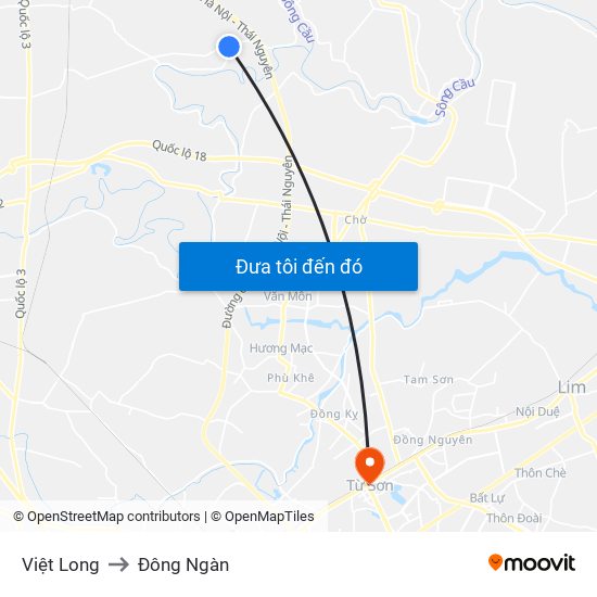 Việt Long to Đông Ngàn map