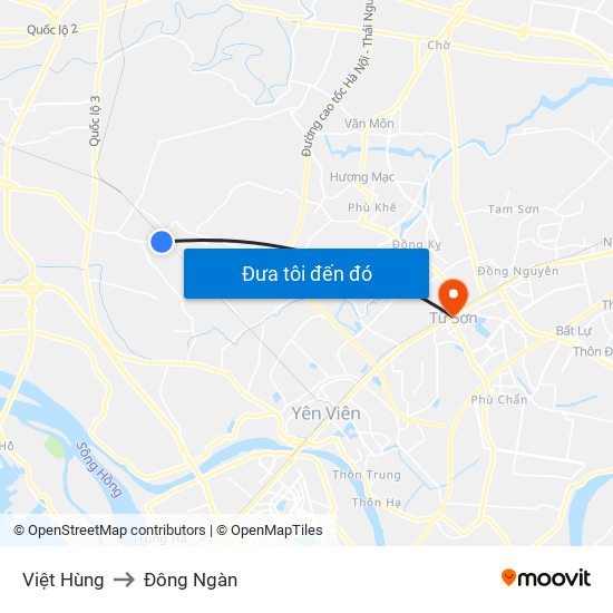 Việt Hùng to Đông Ngàn map