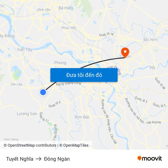 Tuyết Nghĩa to Đông Ngàn map