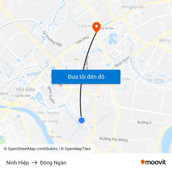 Ninh Hiệp to Đông Ngàn map