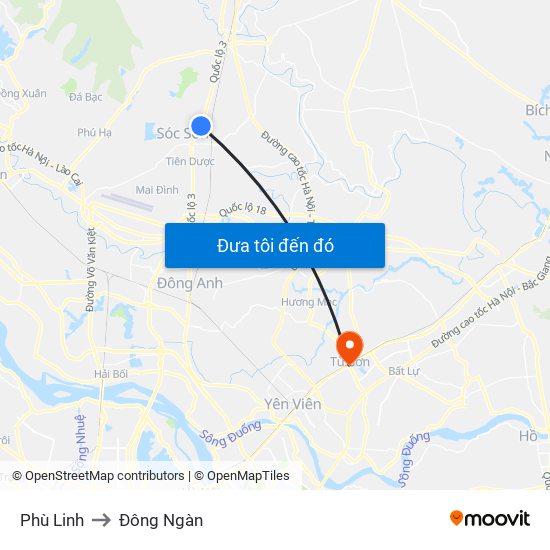 Phù Linh to Đông Ngàn map