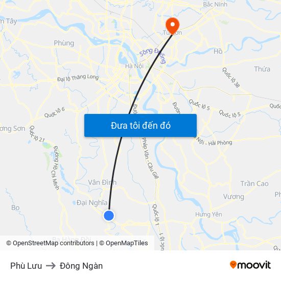 Phù Lưu to Đông Ngàn map