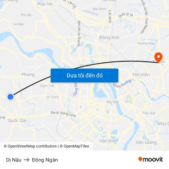 Dị Nậu to Đông Ngàn map