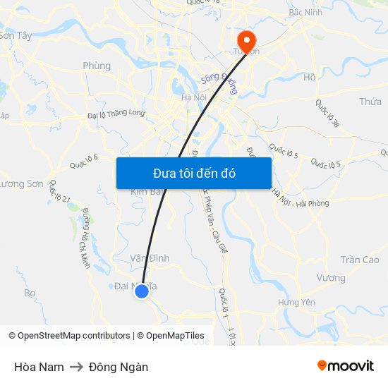 Hòa Nam to Đông Ngàn map