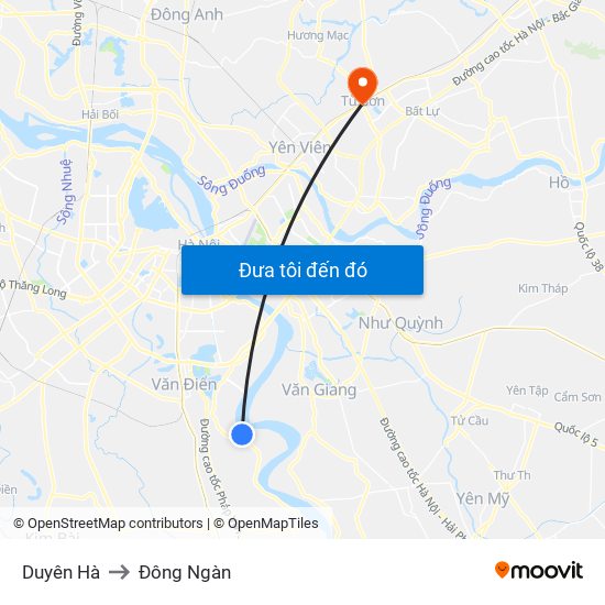 Duyên Hà to Đông Ngàn map