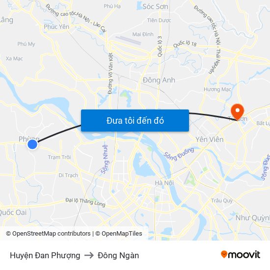 Huyện Đan Phượng to Đông Ngàn map