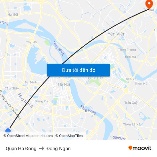 Quận Hà Đông to Đông Ngàn map