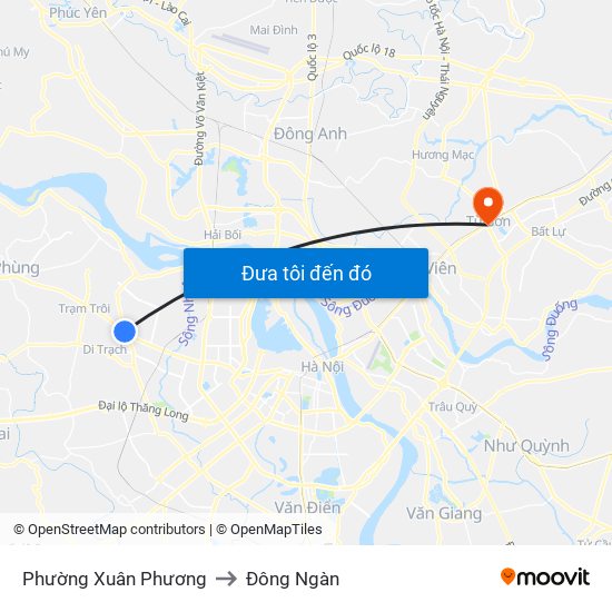 Phường Xuân Phương to Đông Ngàn map