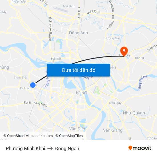 Phường Minh Khai to Đông Ngàn map