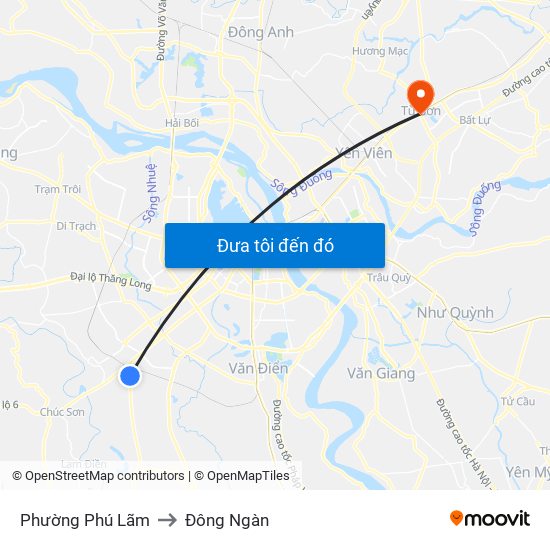 Phường Phú Lãm to Đông Ngàn map