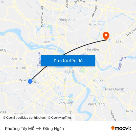 Phường Tây Mỗ to Đông Ngàn map