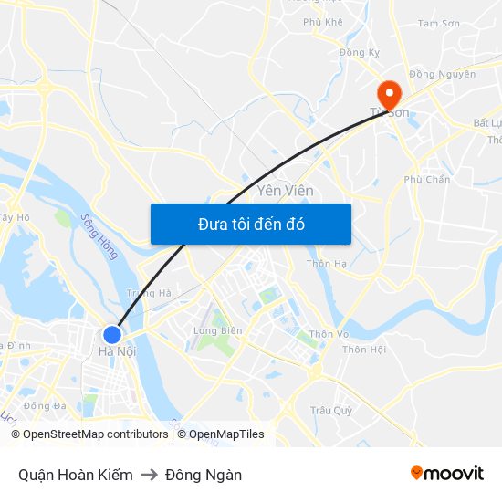 Quận Hoàn Kiếm to Đông Ngàn map