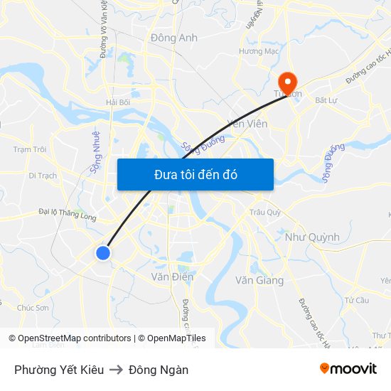 Phường Yết Kiêu to Đông Ngàn map