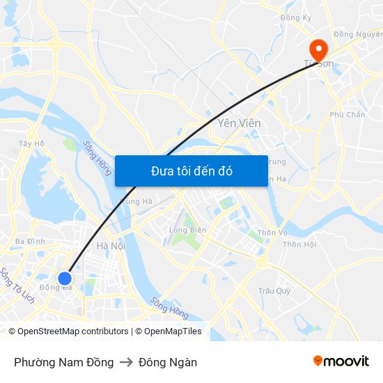 Phường Nam Đồng to Đông Ngàn map