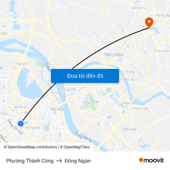 Phường Thành Công to Đông Ngàn map