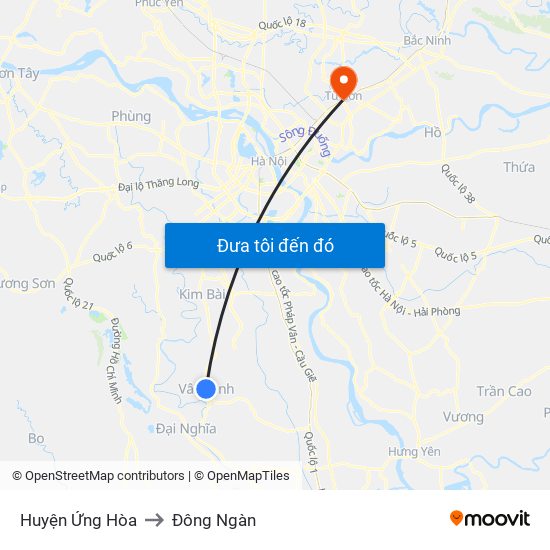 Huyện Ứng Hòa to Đông Ngàn map
