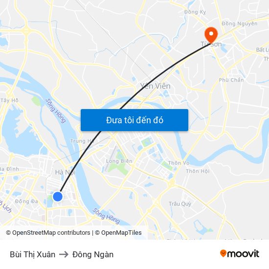 Bùi Thị Xuân to Đông Ngàn map