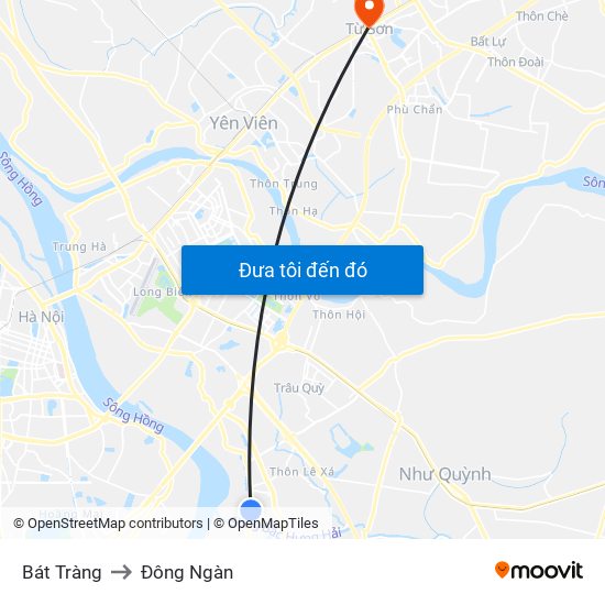 Bát Tràng to Đông Ngàn map