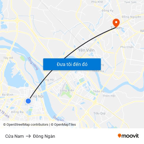 Cửa Nam to Đông Ngàn map