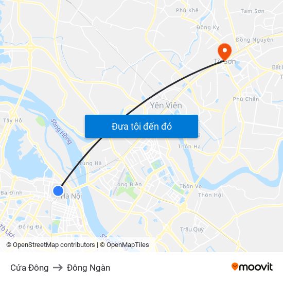 Cửa Đông to Đông Ngàn map