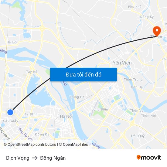 Dịch Vọng to Đông Ngàn map