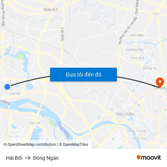 Hải Bối to Đông Ngàn map