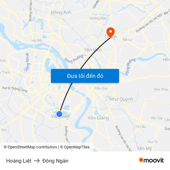 Hoàng Liệt to Đông Ngàn map