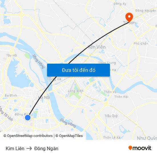 Kim Liên to Đông Ngàn map