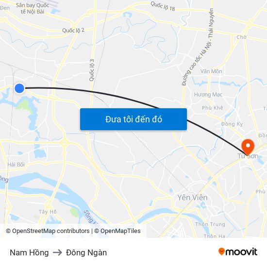 Nam Hồng to Đông Ngàn map