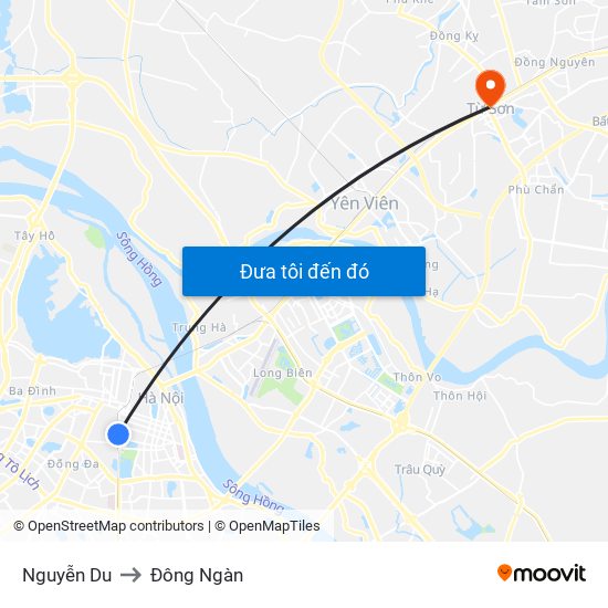 Nguyễn Du to Đông Ngàn map
