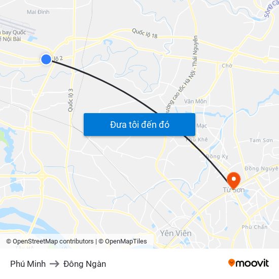 Phú Minh to Đông Ngàn map