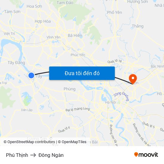 Phú Thịnh to Đông Ngàn map