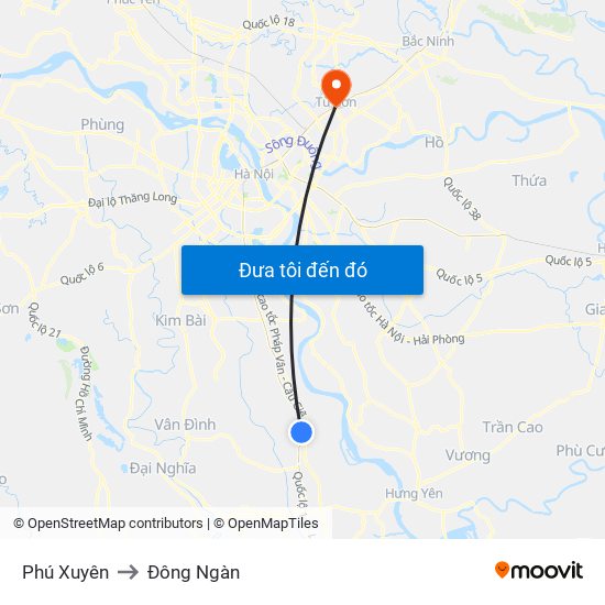 Phú Xuyên to Đông Ngàn map