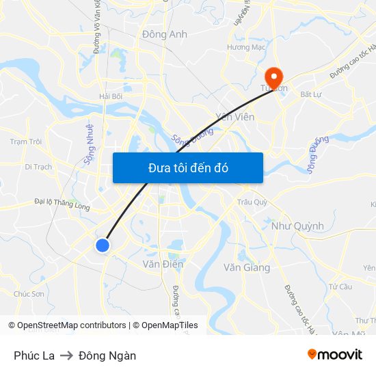 Phúc La to Đông Ngàn map