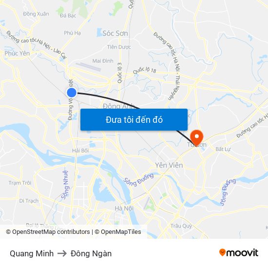 Quang Minh to Đông Ngàn map