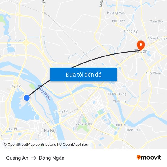 Quảng An to Đông Ngàn map