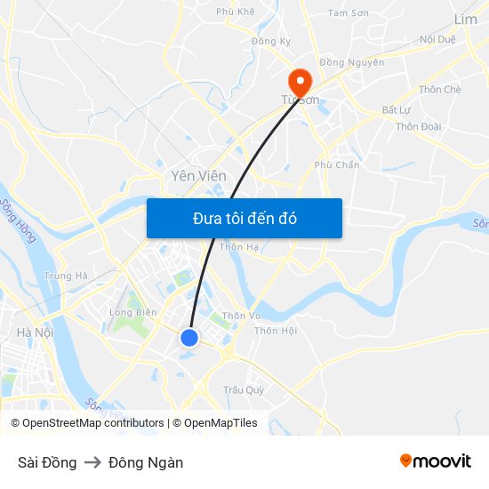 Sài Đồng to Đông Ngàn map