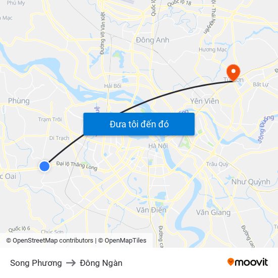 Song Phương to Đông Ngàn map