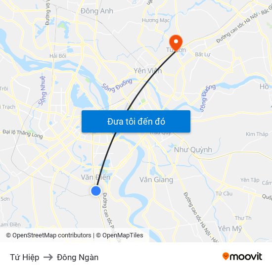 Tứ Hiệp to Đông Ngàn map