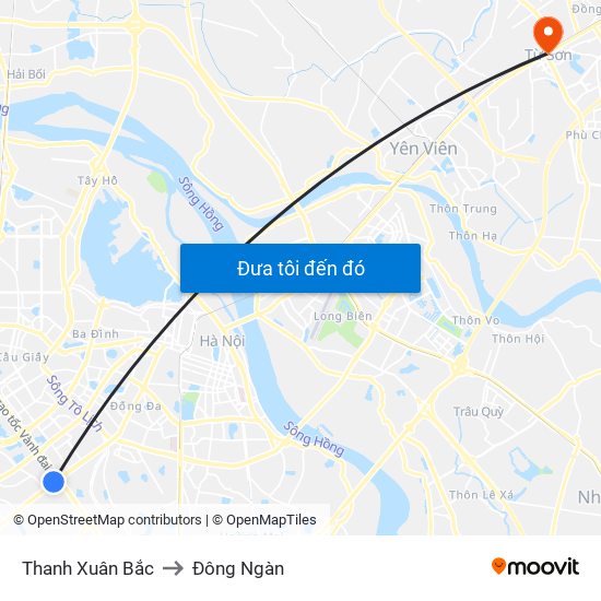 Thanh Xuân Bắc to Đông Ngàn map