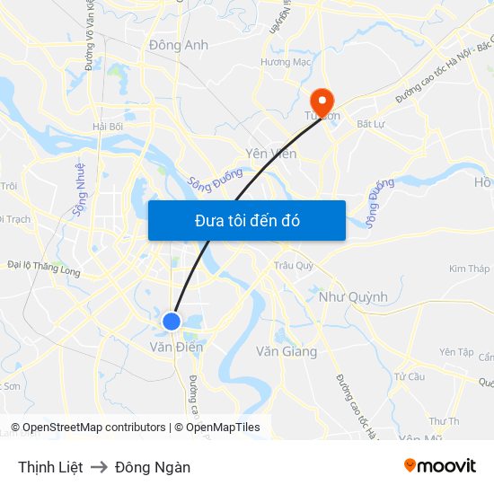 Thịnh Liệt to Đông Ngàn map