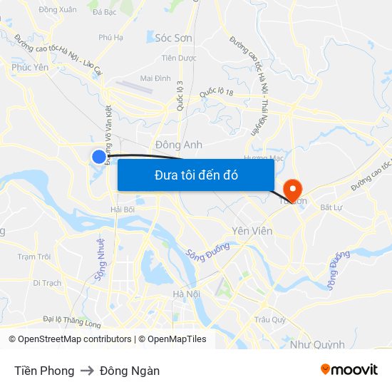 Tiền Phong to Đông Ngàn map