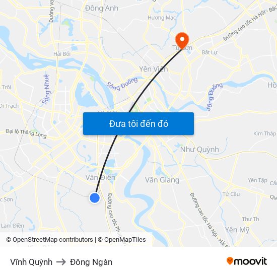 Vĩnh Quỳnh to Đông Ngàn map