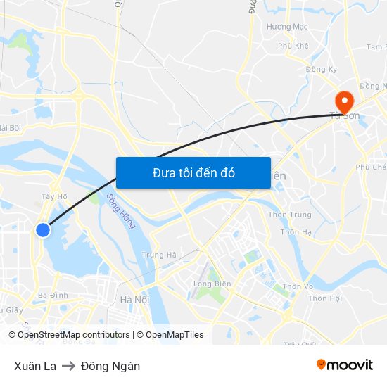 Xuân La to Đông Ngàn map