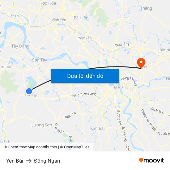 Yên Bài to Đông Ngàn map