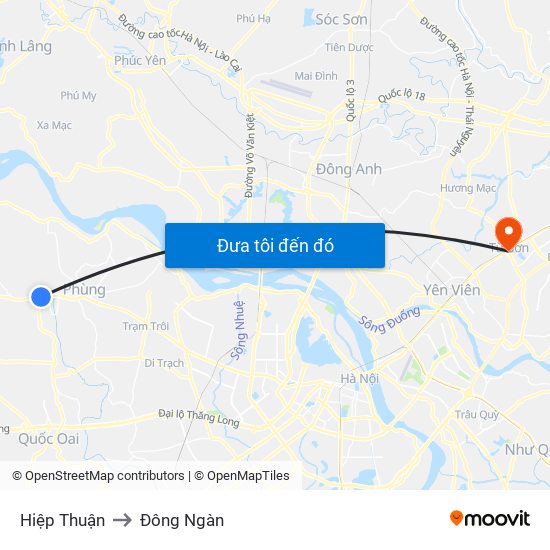 Hiệp Thuận to Đông Ngàn map