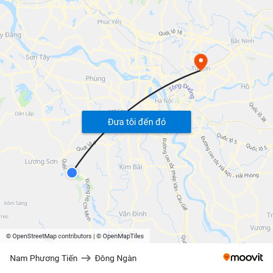 Nam Phương Tiến to Đông Ngàn map