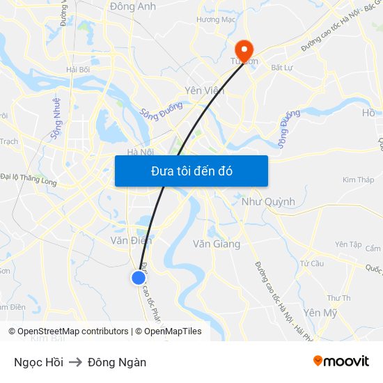 Ngọc Hồi to Đông Ngàn map