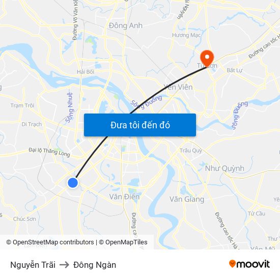 Nguyễn Trãi to Đông Ngàn map