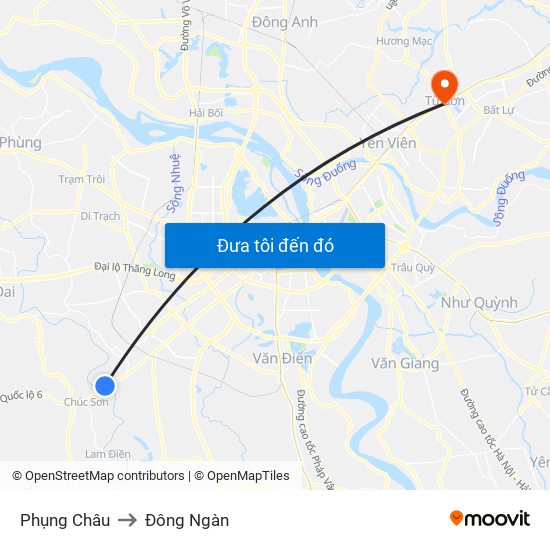 Phụng Châu to Đông Ngàn map